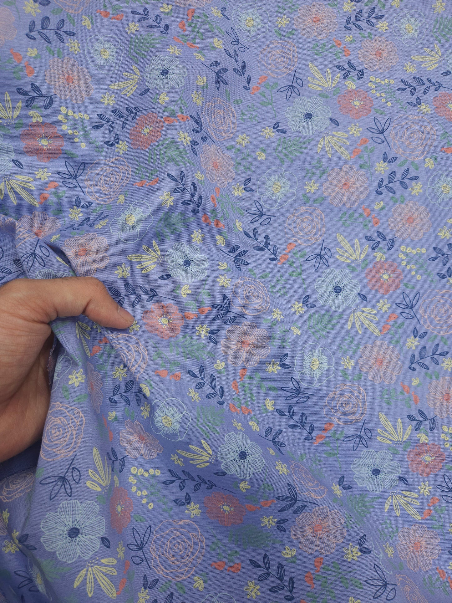 Lavender Floral Pure Linen Fabric