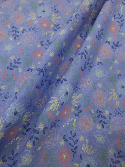 Lavender Floral Pure Linen Fabric