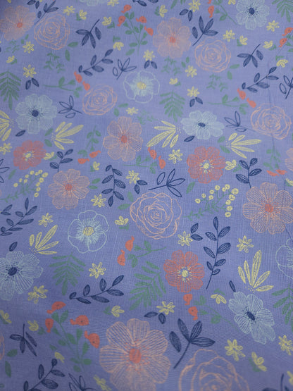 Lavender Floral Pure Linen Fabric