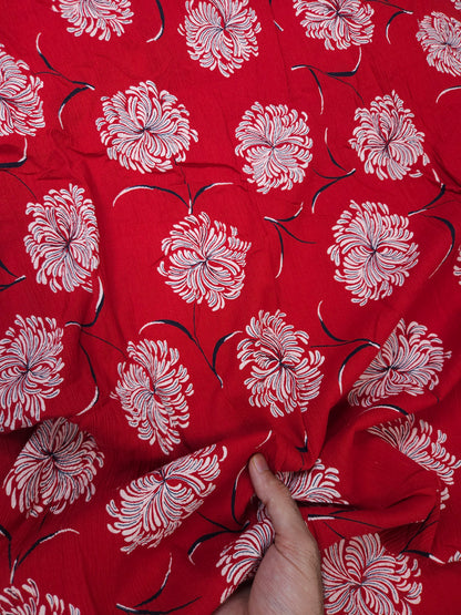 Red Floral Modal Rayon Crust Finish Fabric