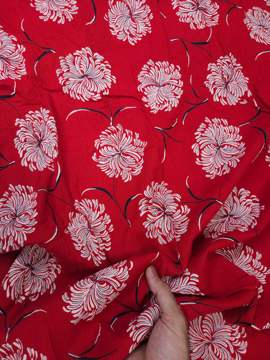 Red Floral Modal Rayon Crust Finish Fabric