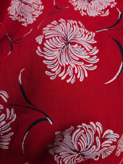 Red Floral Modal Rayon Crust Finish Fabric