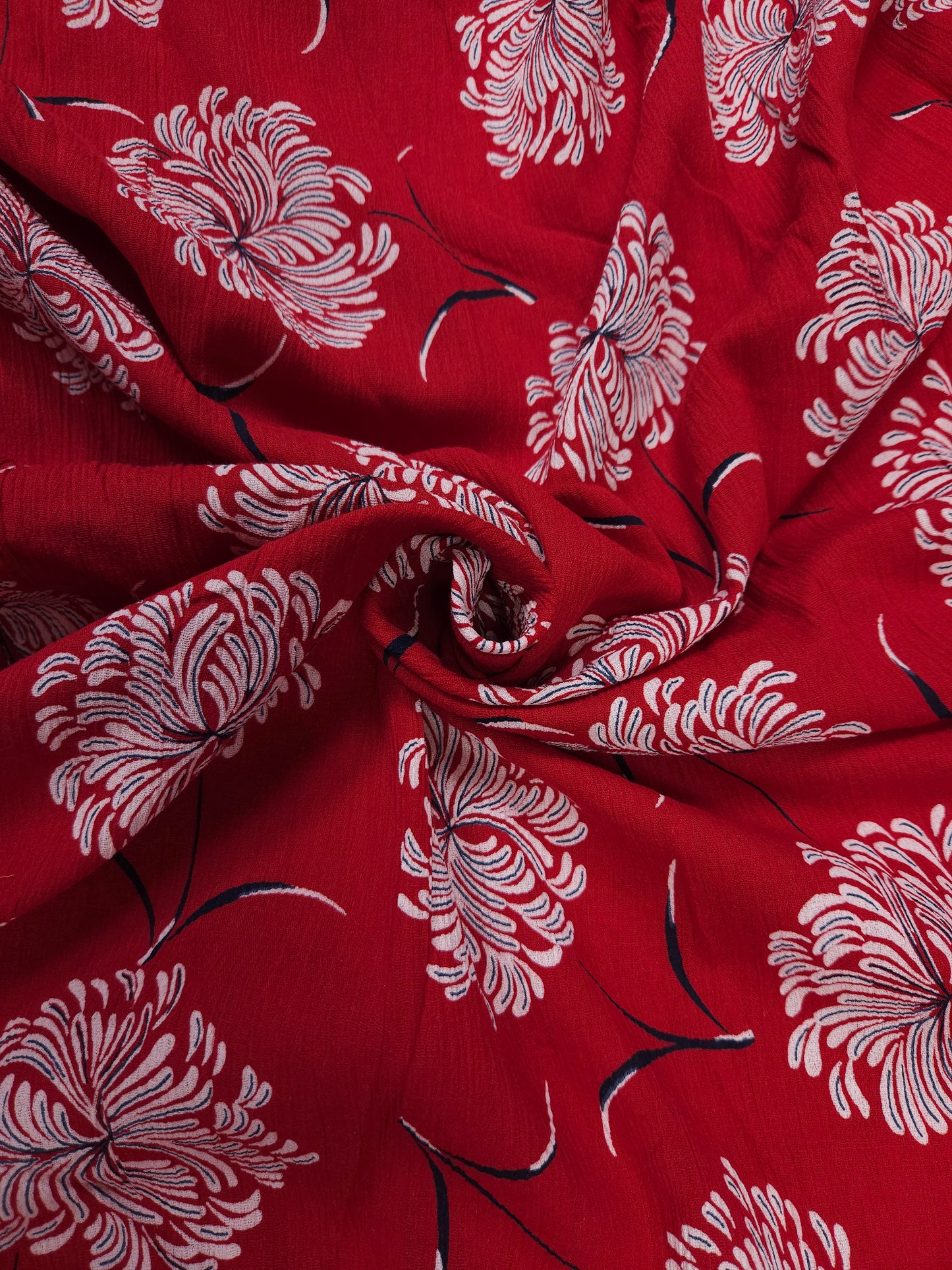 Red Floral Modal Rayon Crust Finish Fabric