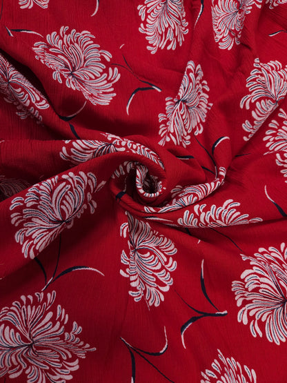 Red Floral Modal Rayon Crust Finish Fabric