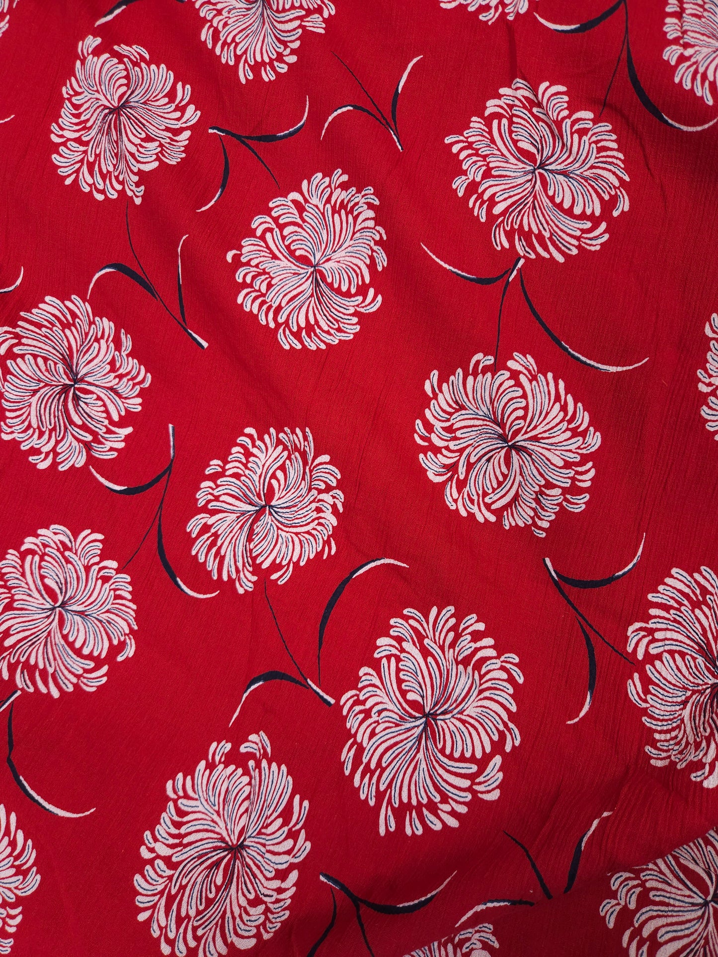 Red Floral Modal Rayon Crust Finish Fabric