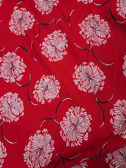 Red Floral Modal Rayon Crust Finish Fabric