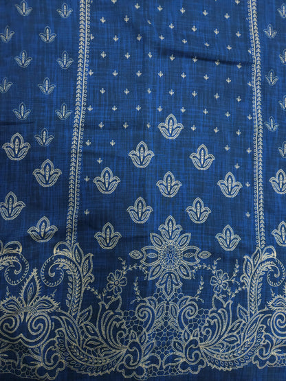 Premium Blue Modal Rayon Floral Kaftan Fabric