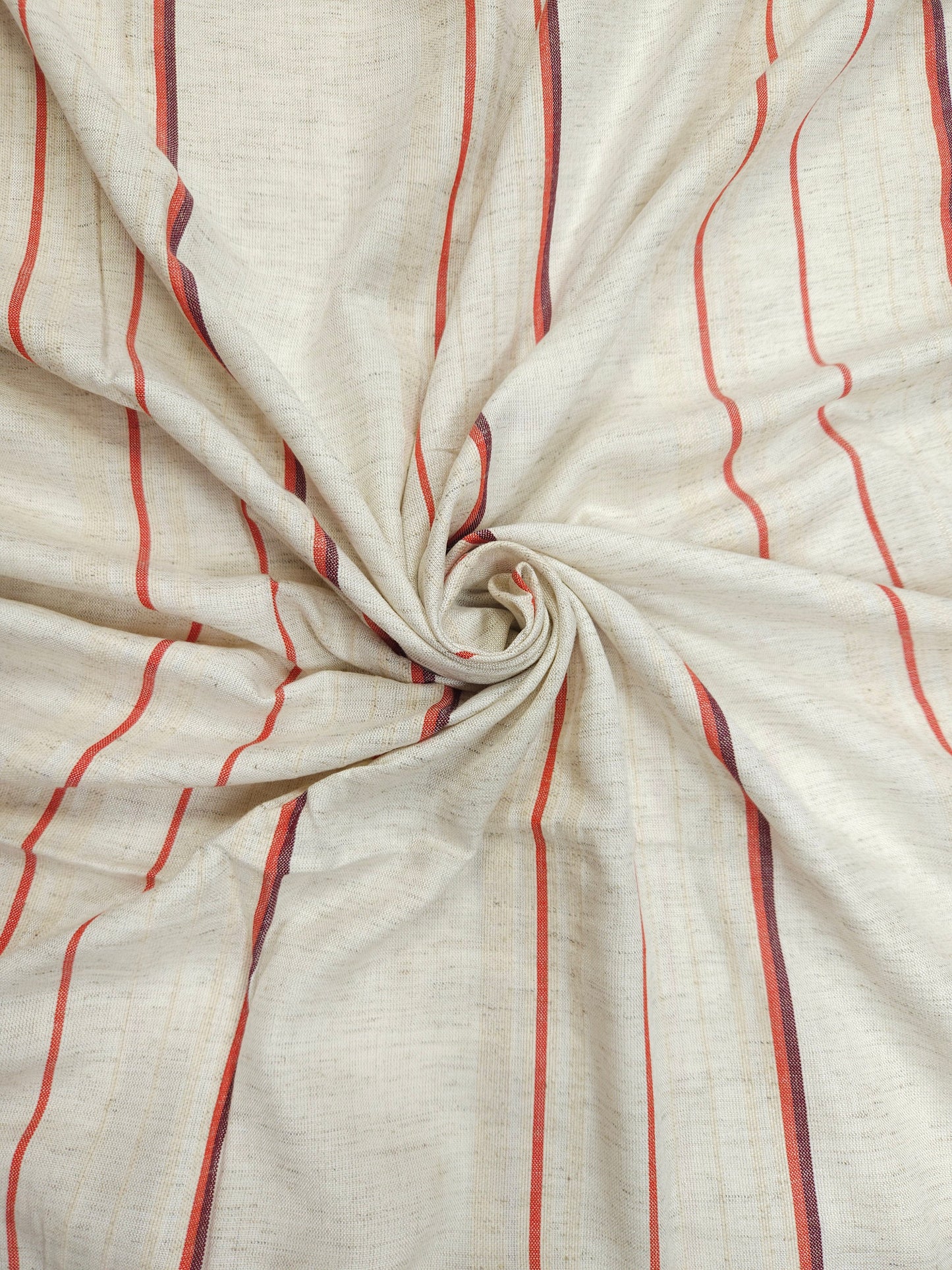 Elegant Off-White Linen Fabric with Red Stripes – 60” Wide
