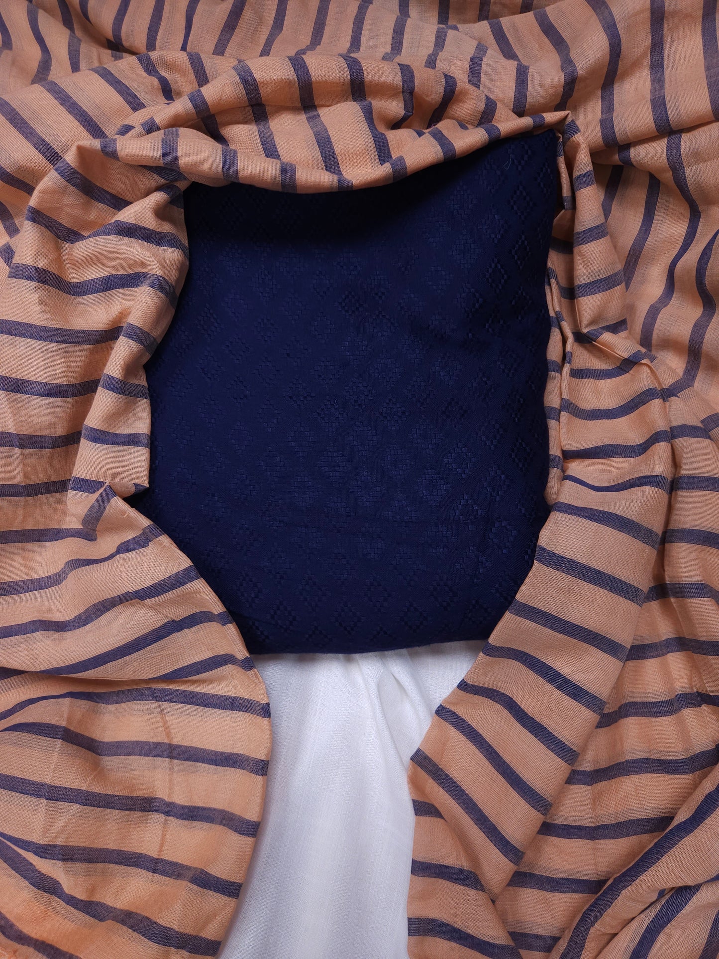 Dark Navy Modal Rayon Self Suit with Stripe Mal Cotton Dupatta