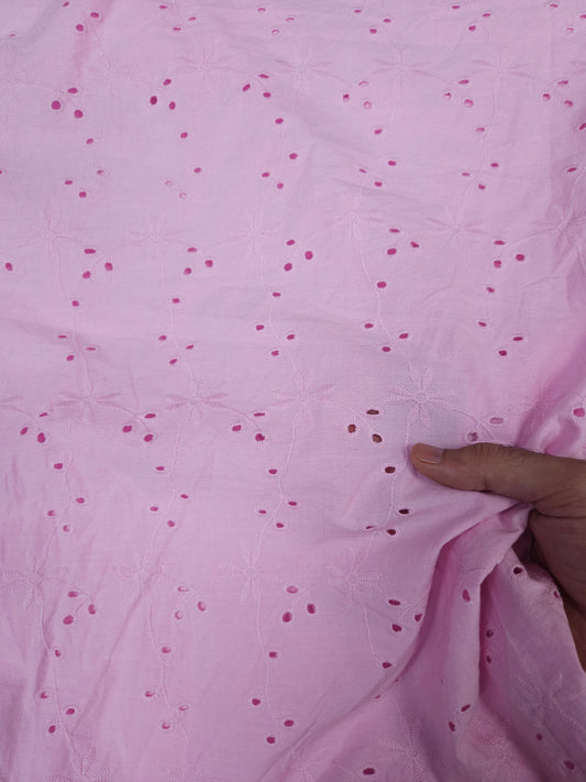 Premium Baby Pink Cotton Schiffli Embroidered Fabric