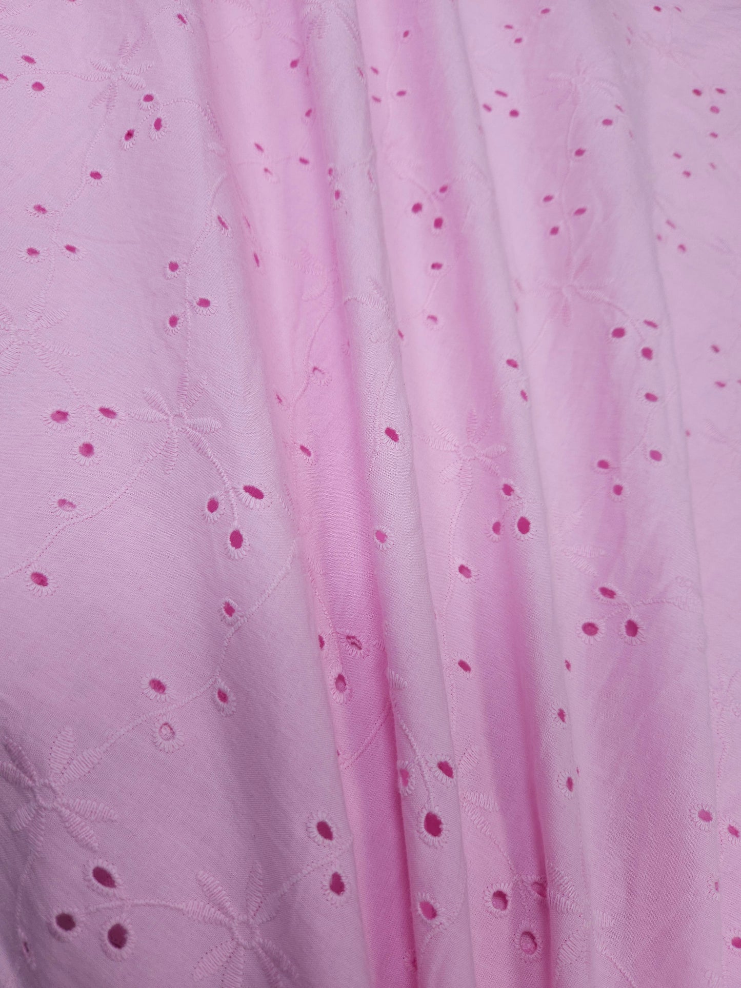 Premium Baby Pink Cotton Schiffli Embroidered Fabric