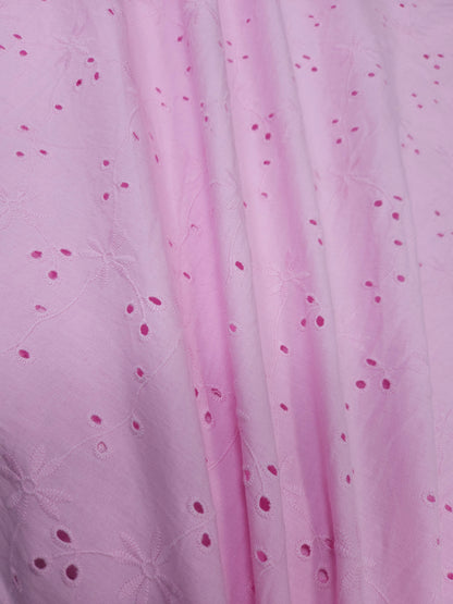 Premium Baby Pink Cotton Schiffli Embroidered Fabric