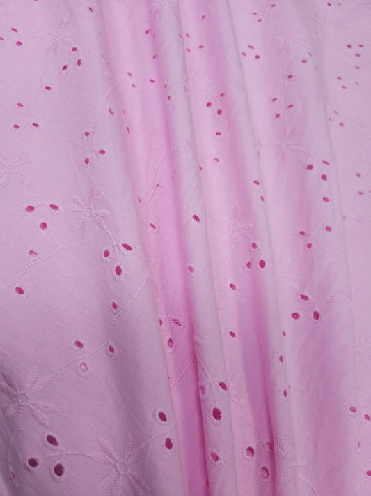 Premium Baby Pink Cotton Schiffli Embroidered Fabric
