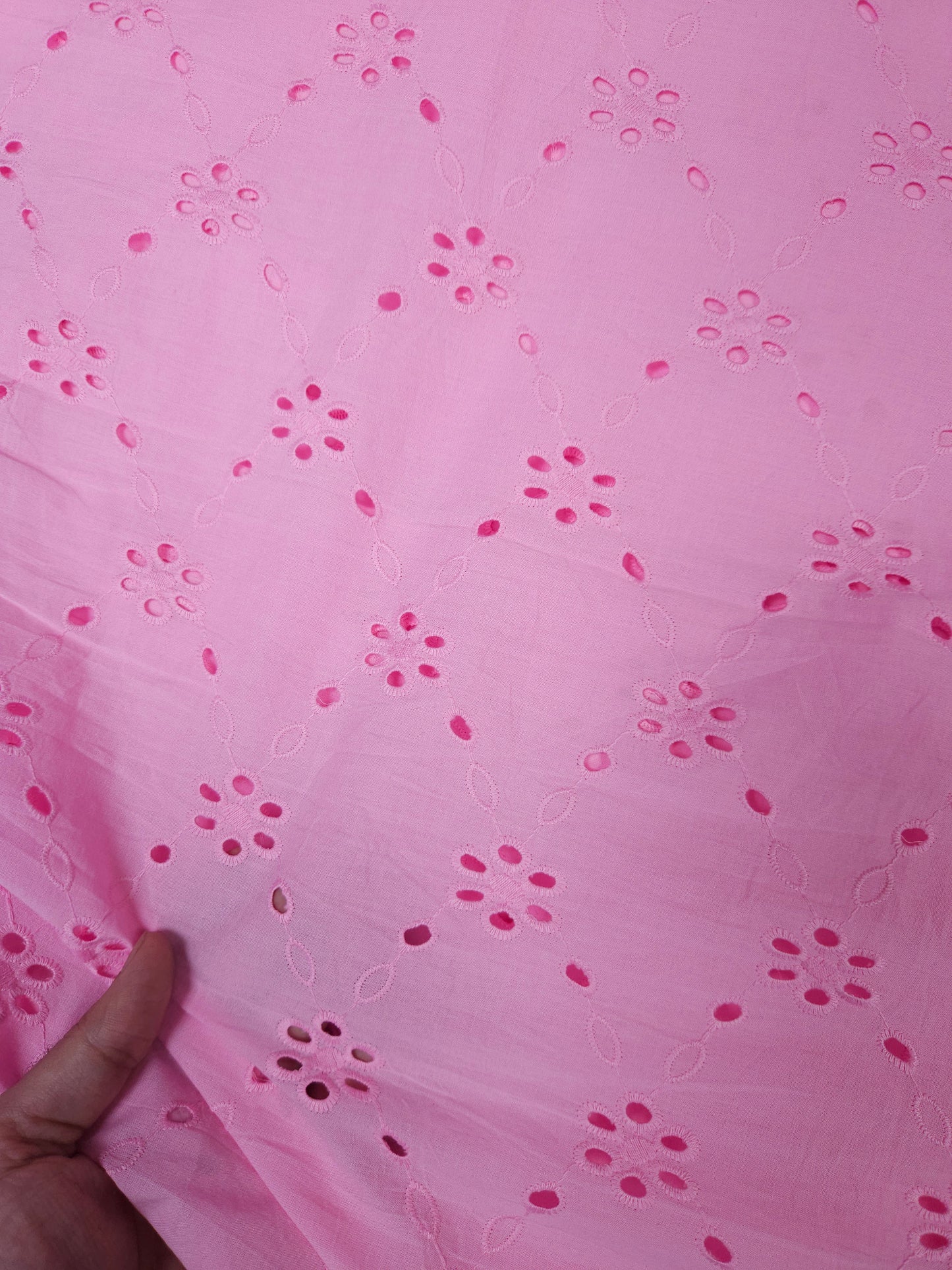 Luxury Candy Pink Cotton Schiffli Embroidered Fabric