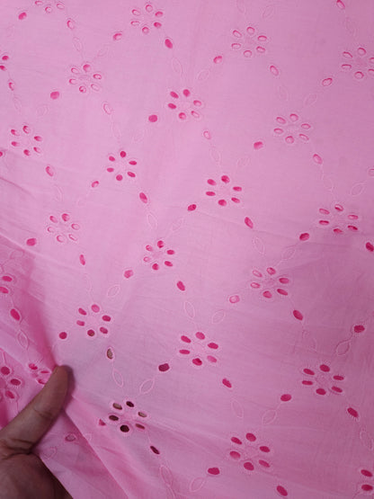 Luxury Candy Pink Cotton Schiffli Embroidered Fabric