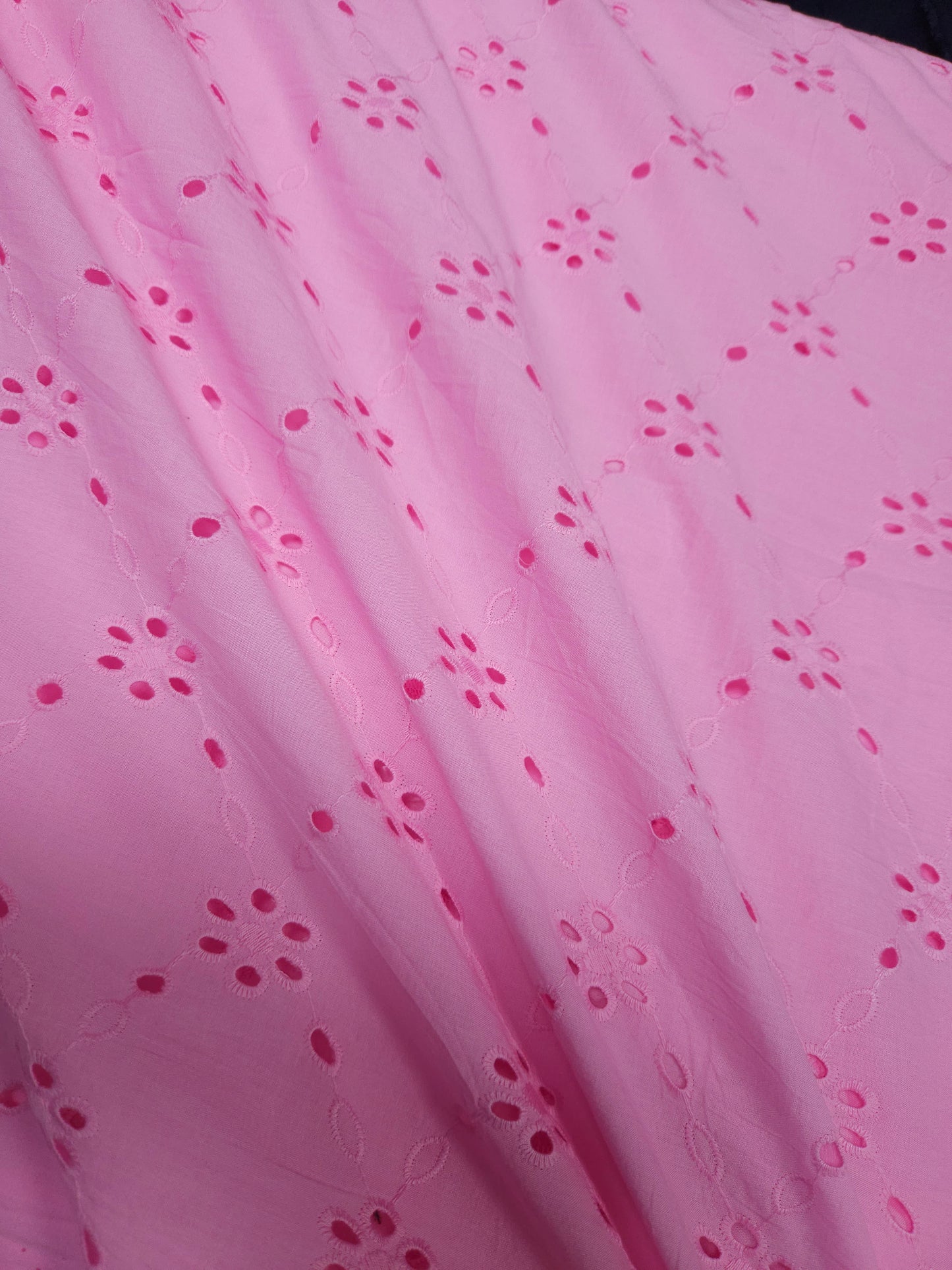 Luxury Candy Pink Cotton Schiffli Embroidered Fabric