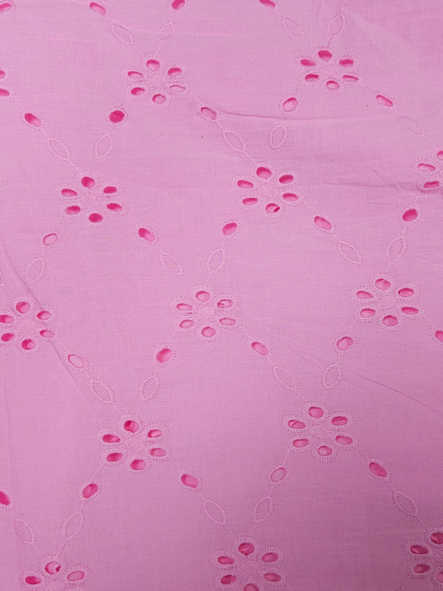 Luxury Candy Pink Cotton Schiffli Embroidered Fabric