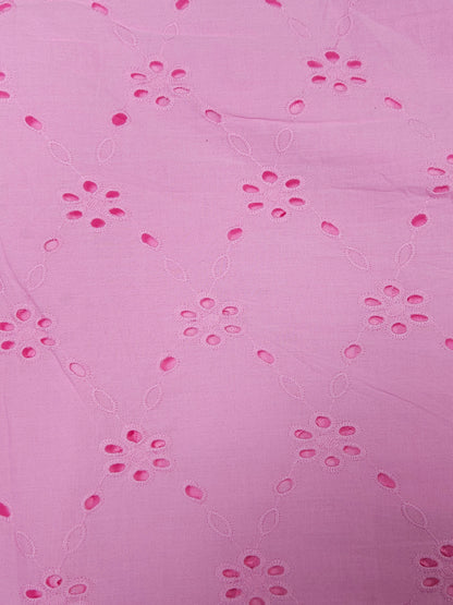 Luxury Candy Pink Cotton Schiffli Embroidered Fabric