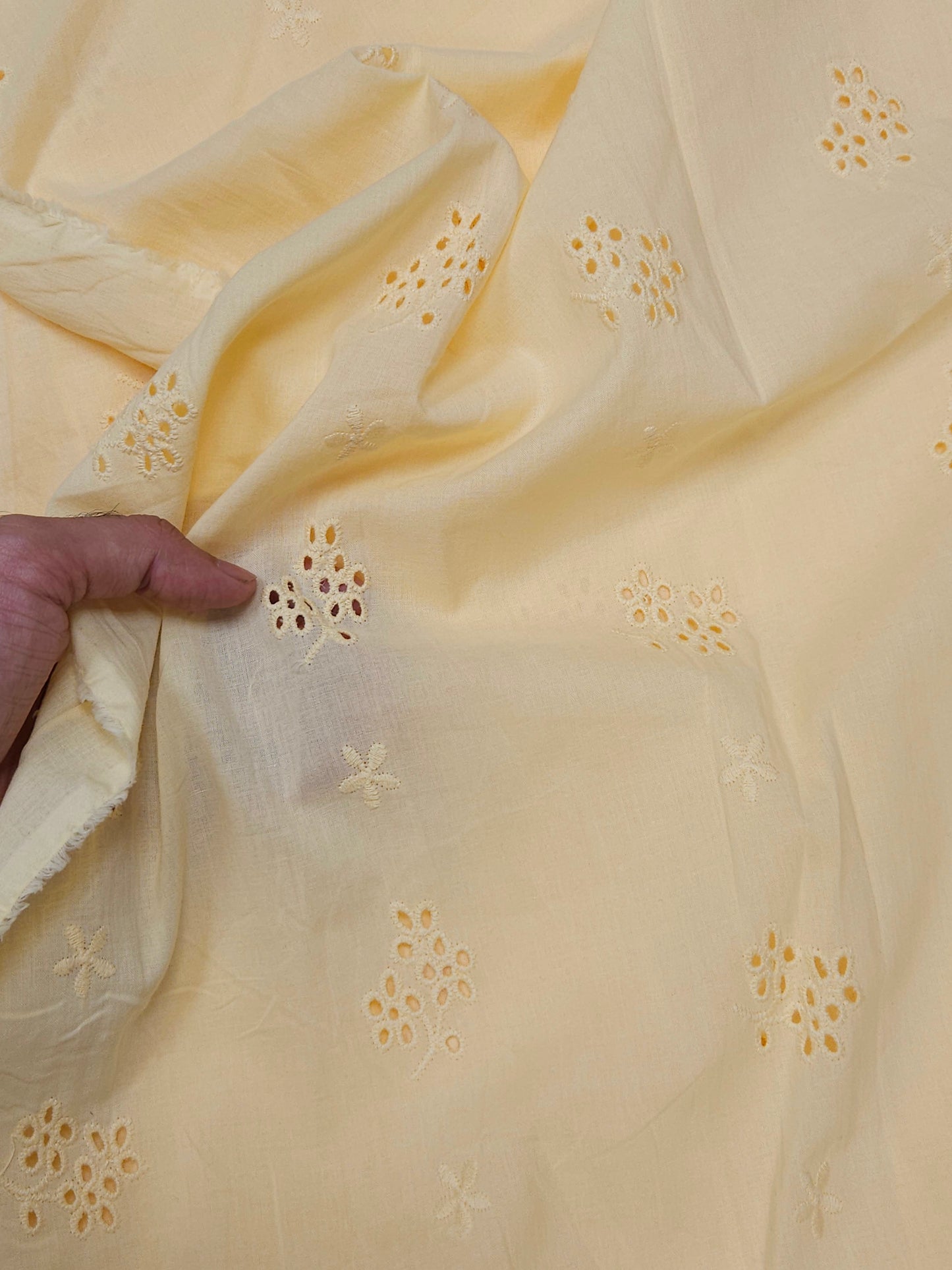 Luxury Pastel Yellow Cotton Schiffli Embroidered Fabric