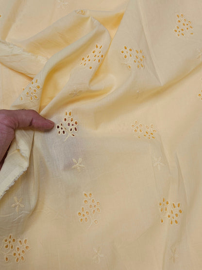 Luxury Pastel Yellow Cotton Schiffli Embroidered Fabric