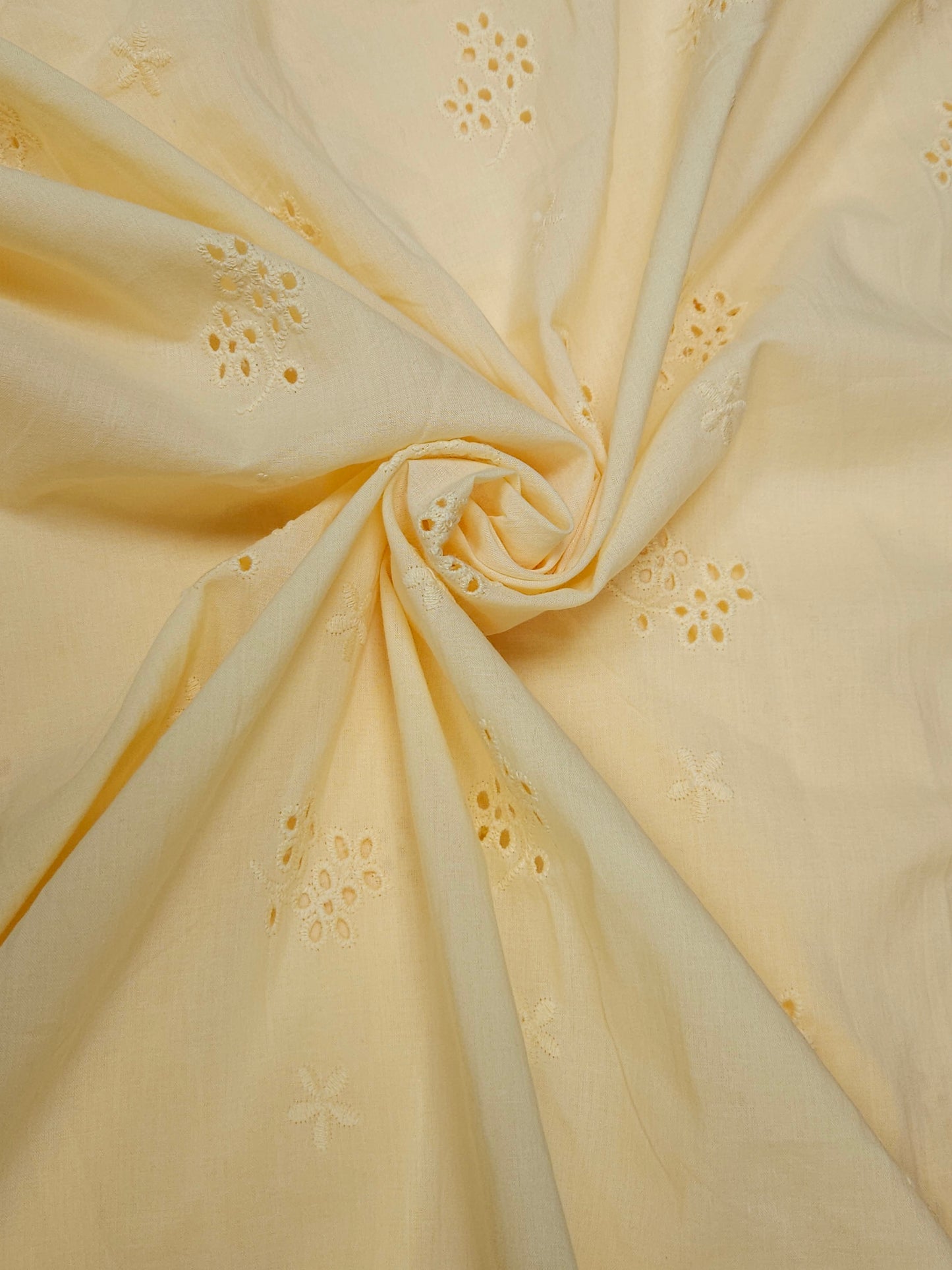 Luxury Pastel Yellow Cotton Schiffli Embroidered Fabric