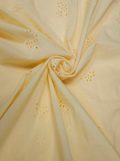 Luxury Pastel Yellow Cotton Schiffli Embroidered Fabric