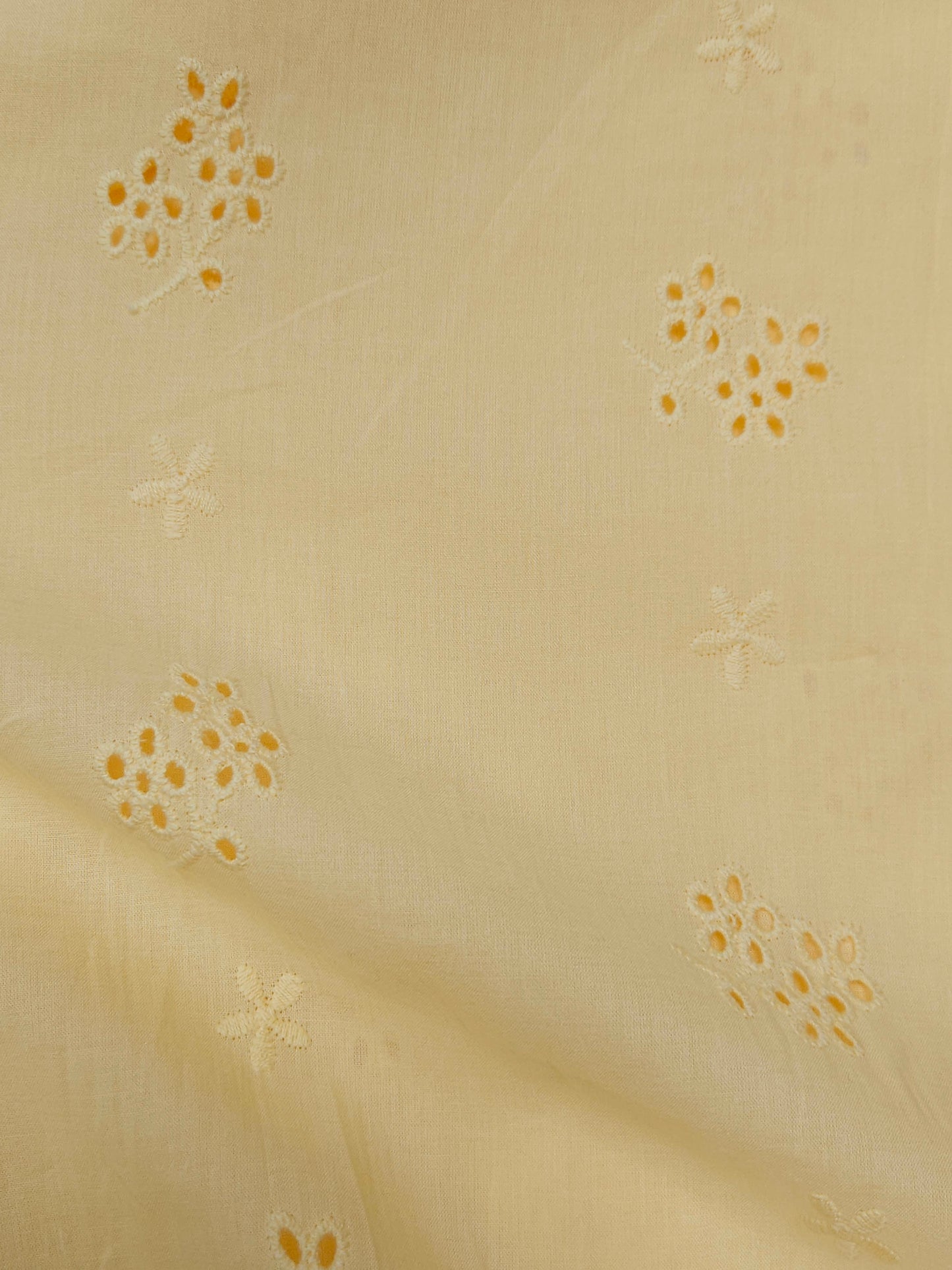 Luxury Pastel Yellow Cotton Schiffli Embroidered Fabric