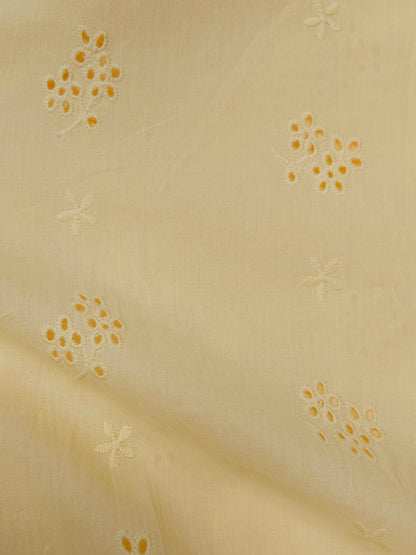 Luxury Pastel Yellow Cotton Schiffli Embroidered Fabric