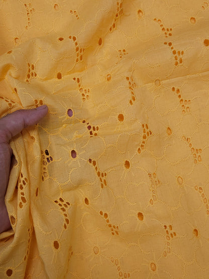 Luxury Pastel Yellow Cotton Floral Schiffli Embroidered Fabric