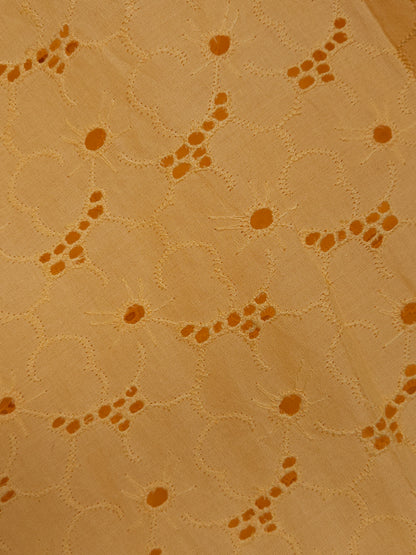 Luxury Pastel Yellow Cotton Floral Schiffli Embroidered Fabric