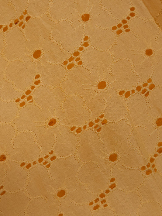 Luxury Pastel Yellow Cotton Floral Schiffli Embroidered Fabric
