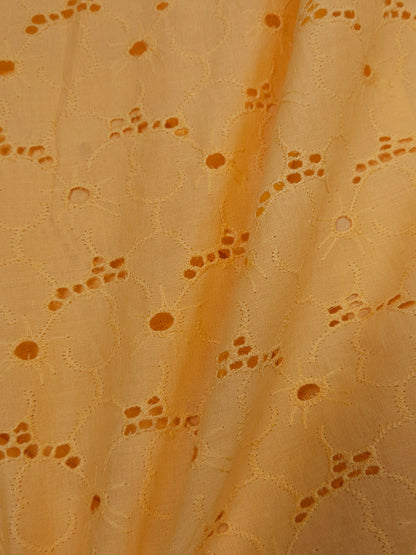 Luxury Pastel Yellow Cotton Floral Schiffli Embroidered Fabric