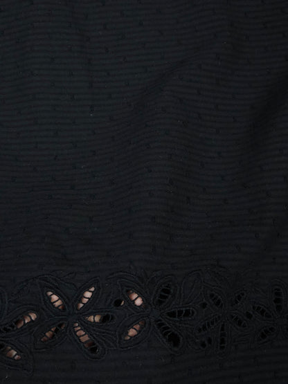 Premium Black Cotton Embroidered Border Fabric