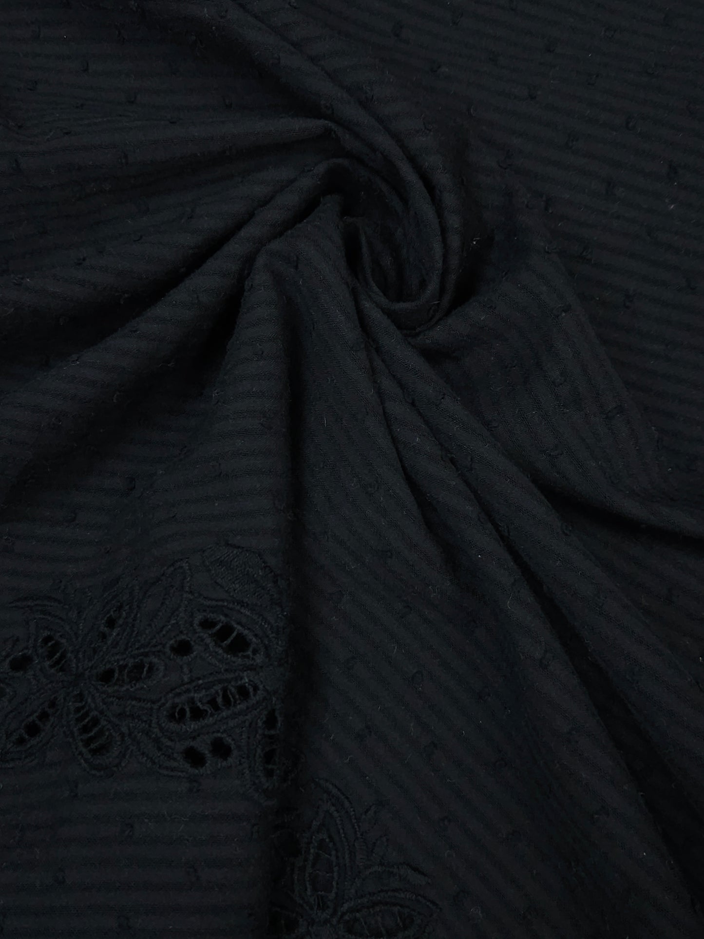 Premium Black Cotton Embroidered Border Fabric