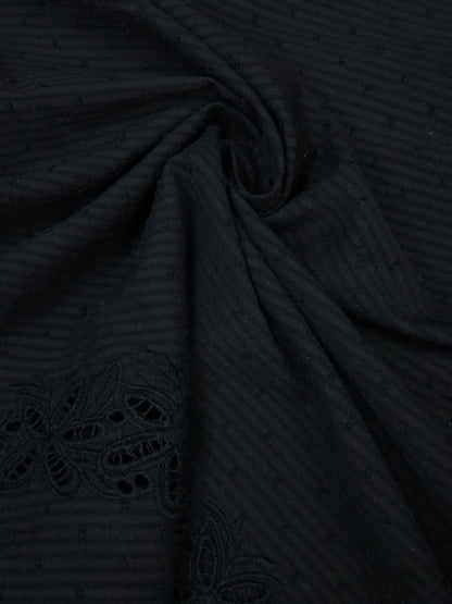Premium Black Cotton Embroidered Border Fabric