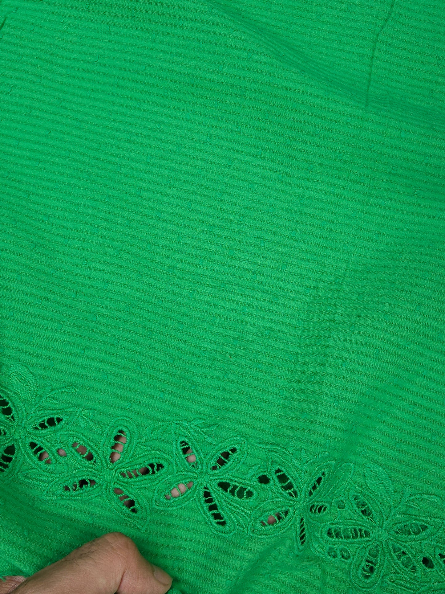 Premium Emerald Green Cotton Embroidered Border Fabric