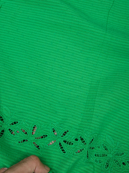 Premium Emerald Green Cotton Embroidered Border Fabric