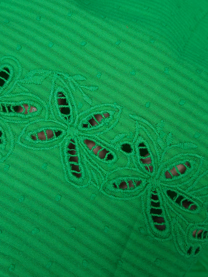 Premium Emerald Green Cotton Embroidered Border Fabric