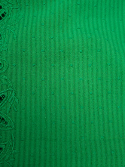 Premium Emerald Green Cotton Embroidered Border Fabric
