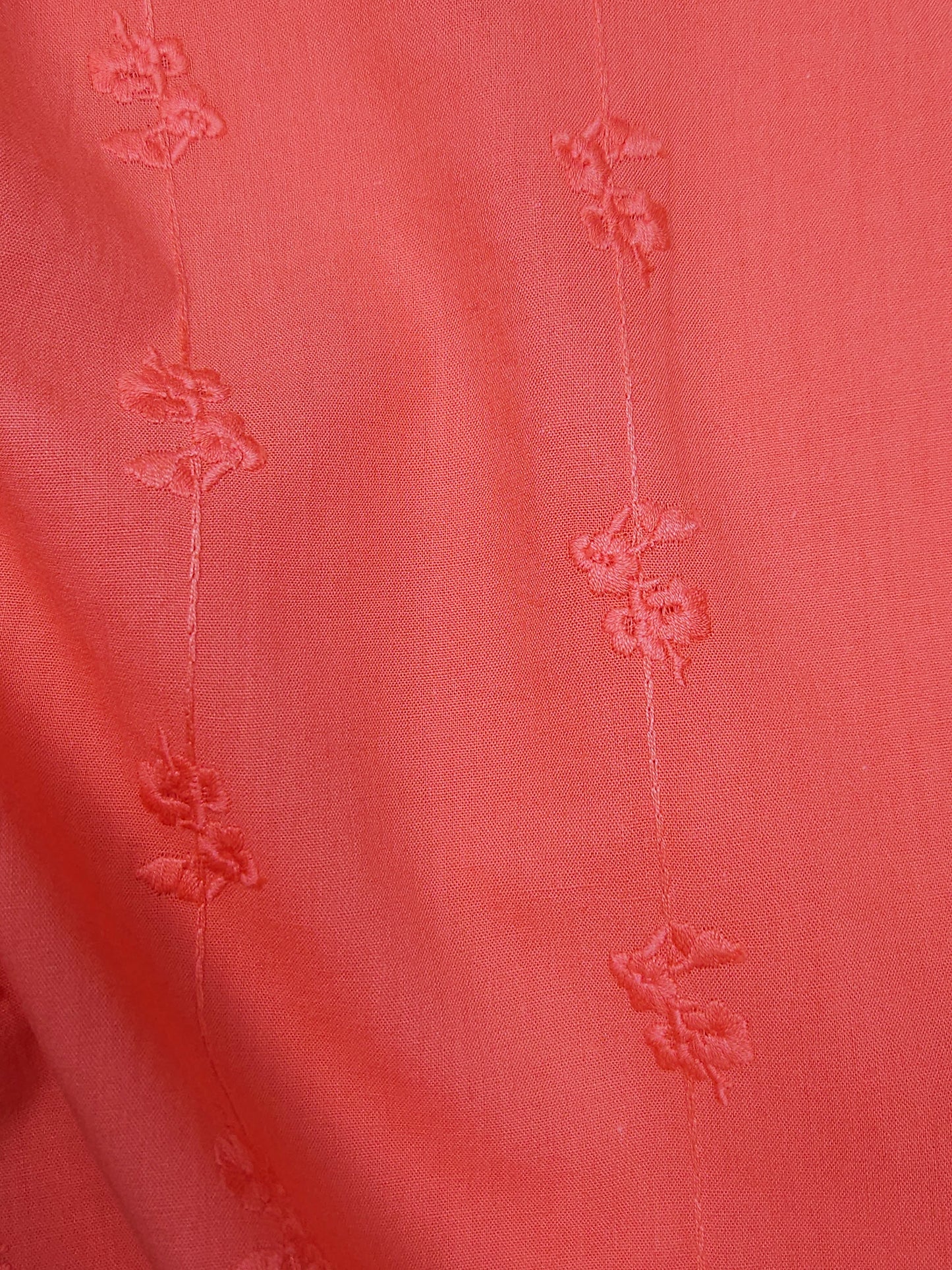 Premium Coral Orange Cotton Embroidered Fabric