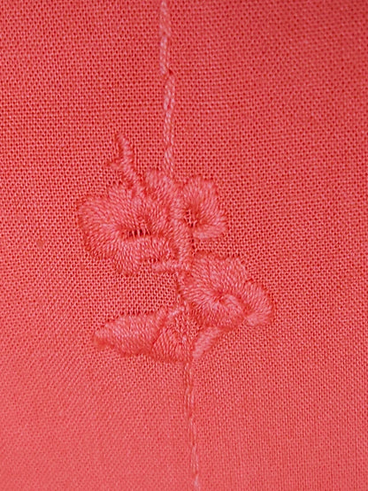 Premium Coral Orange Cotton Embroidered Fabric