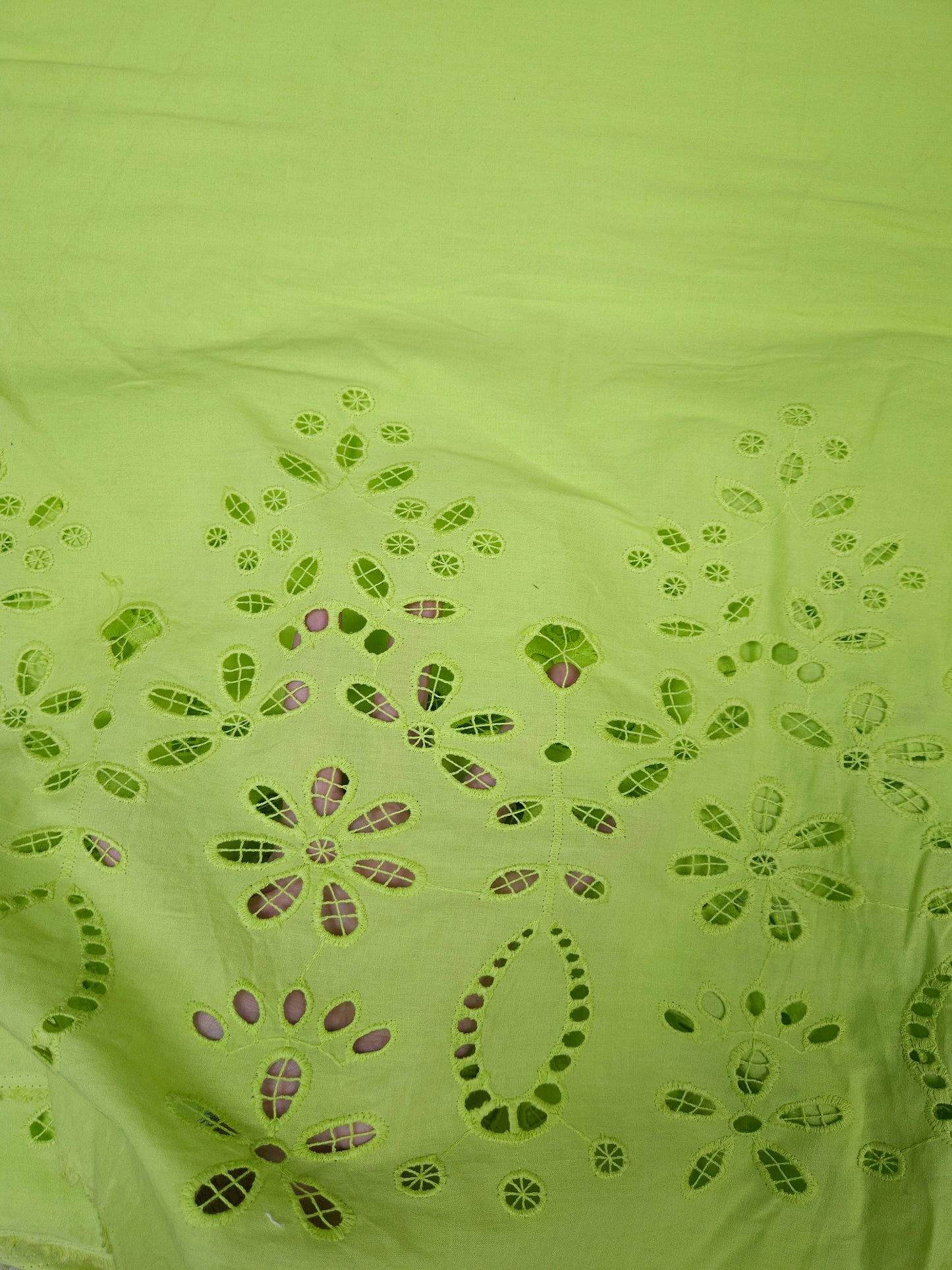 Premium Lime Green Cotton Schiffli Cutwork Fabric