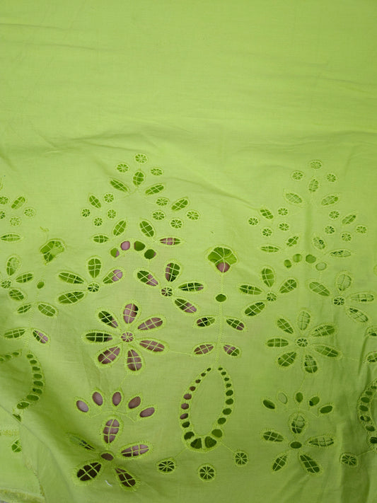 Premium Lime Green Cotton Schiffli Cutwork Fabric