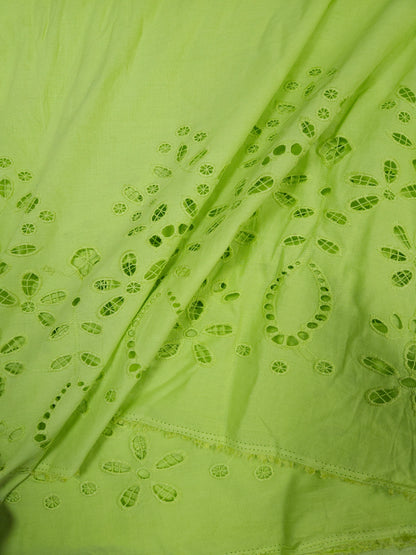 Premium Lime Green Cotton Schiffli Cutwork Fabric