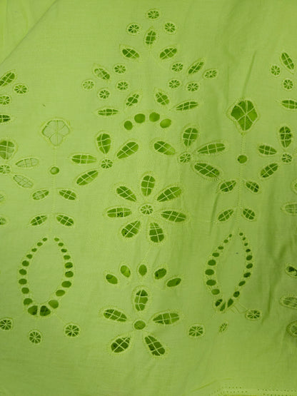 Premium Lime Green Cotton Schiffli Cutwork Fabric