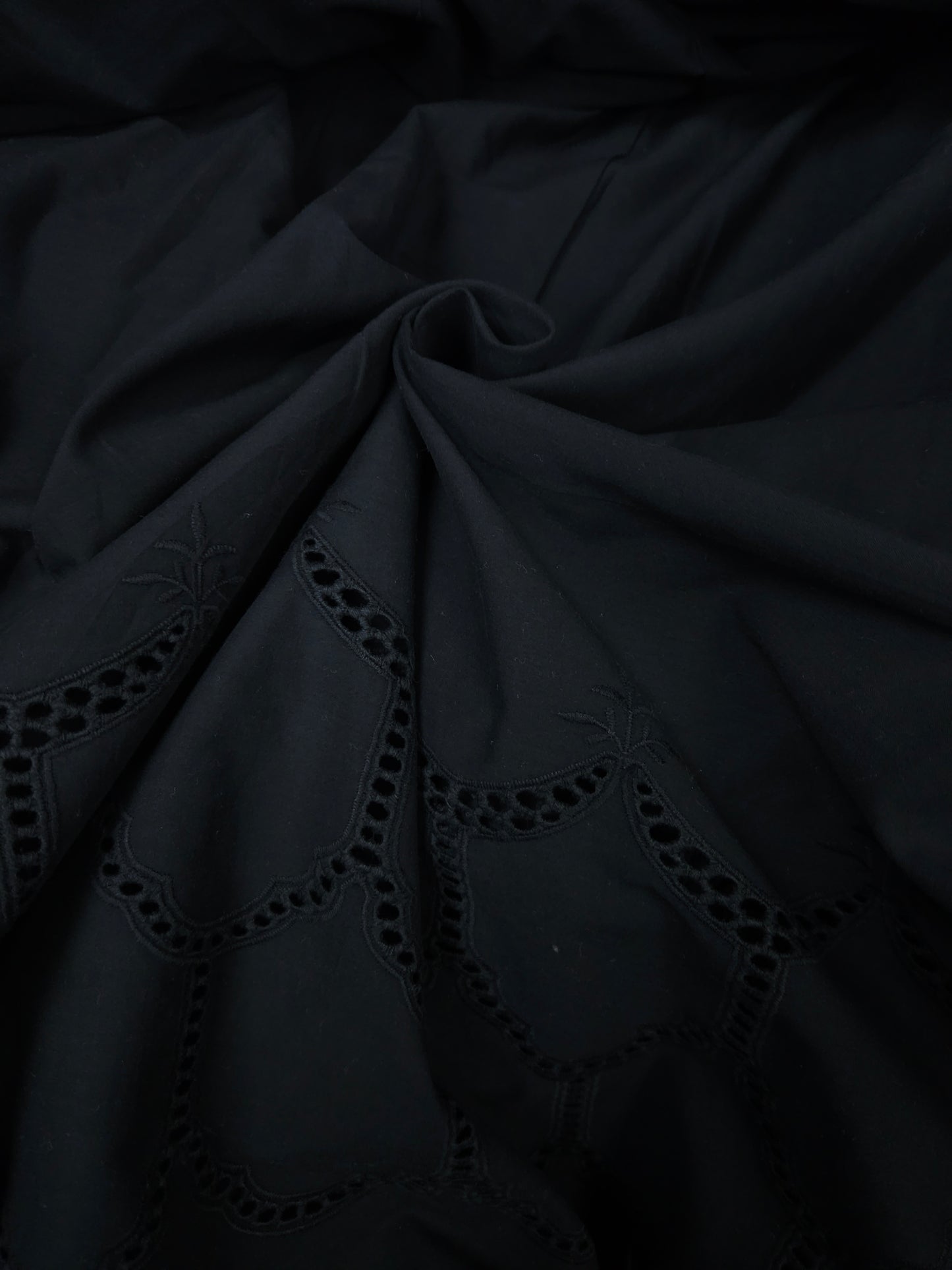 Designer Black Cotton Border Chikankari Schiffli Fabric