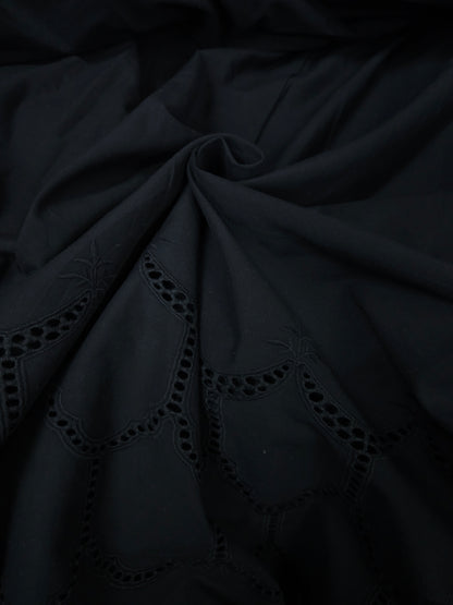Designer Black Cotton Border Chikankari Schiffli Fabric