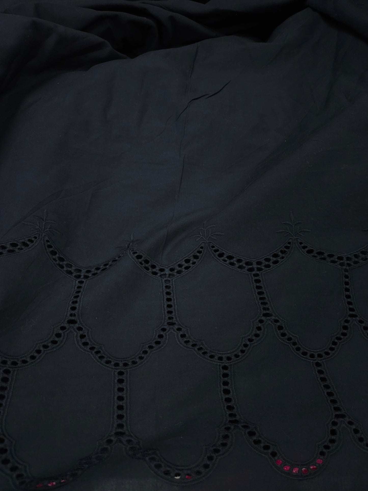 Designer Black Cotton Border Chikankari Schiffli Fabric