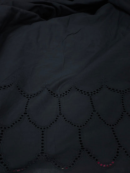 Designer Black Cotton Border Chikankari Schiffli Fabric