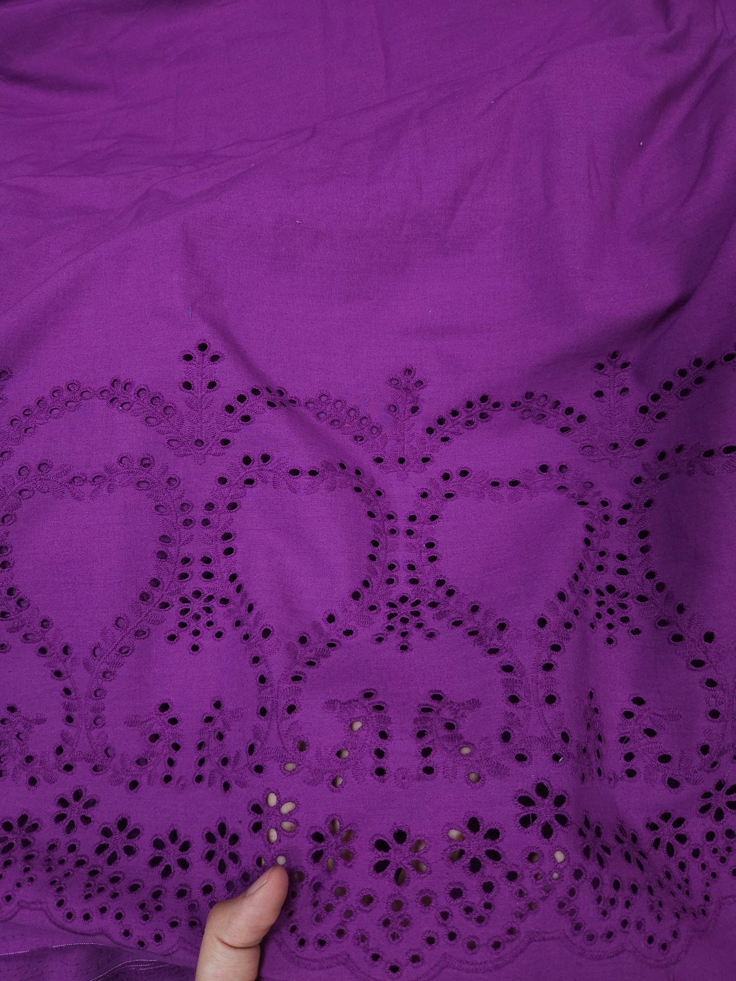 Premium Purple Cotton Border Chikankari Schiffli Fabric